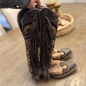 Brown and Black Fringe Cowboy Boots